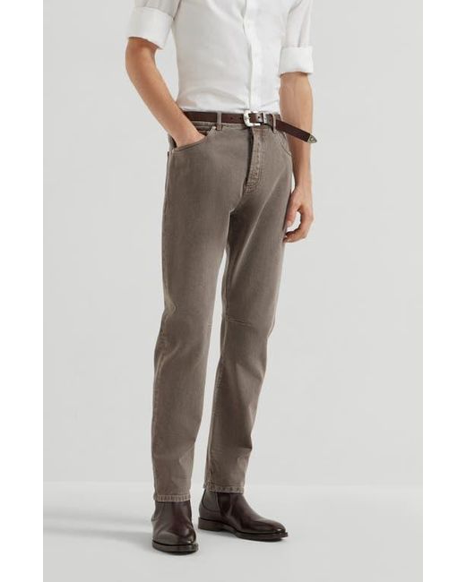 Brunello Cucinelli Brown Leisure Fit Five-Pocket Trousers for men