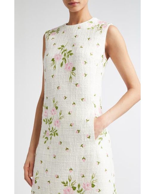 giambattista valli embroidered boucle mini dress Giambattista Valli Rose Bouclé Tweed Shift Dress in Natural