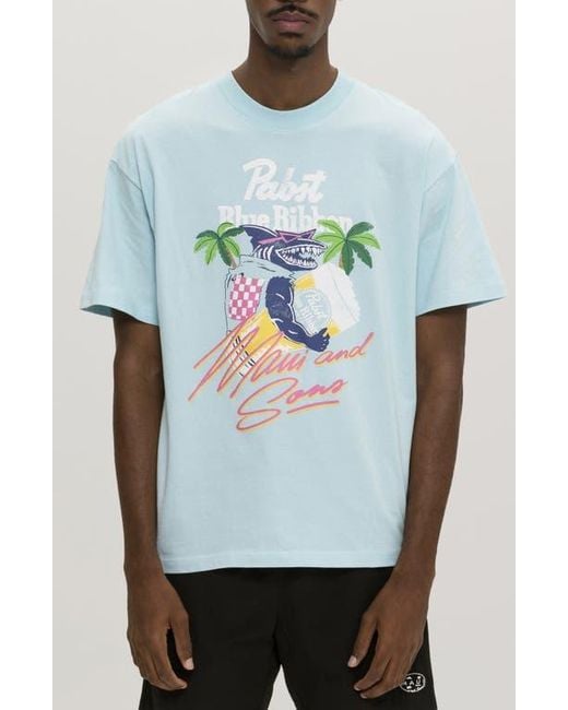 Maui & Sons Blue X Pabst Ribbon Shark Graphic T-Shirt for men