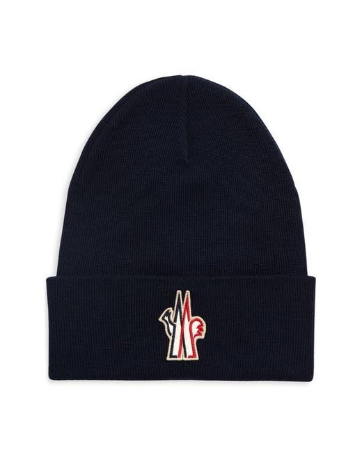 Moncler Blue Logo Patch Virgin Wool Beanie for men