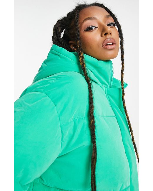 ASOS Peached Hooded Puffer Jacket in Green | Lyst