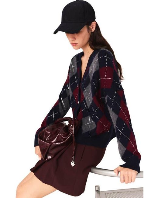 Maje Black Cropped Argyle Pattern Cardigan