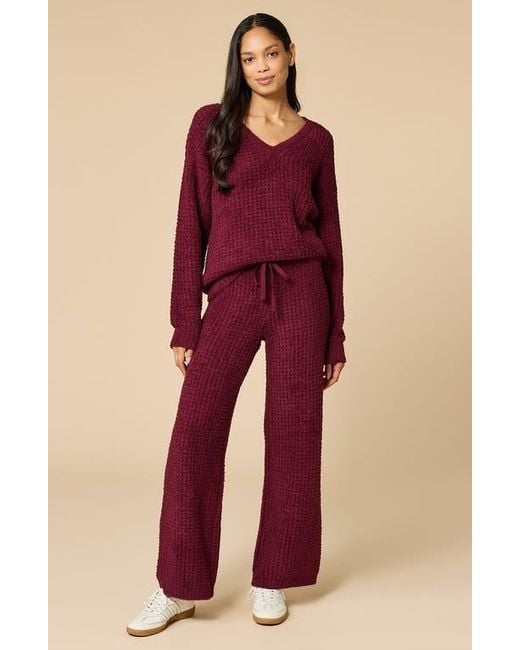 Softies Red Waffle Marshmallow V-Neck Lounge Set