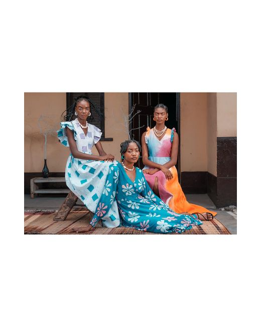 Busayo Blue Ajala Square Batik Print Cotton Maxi Dress
