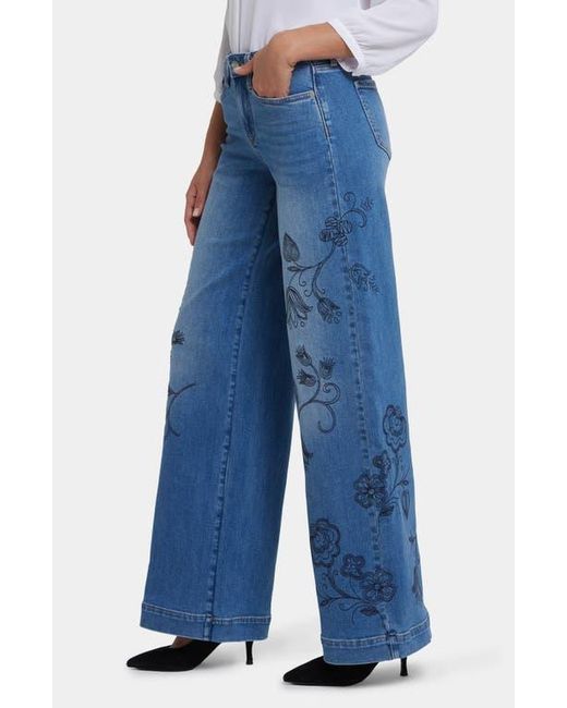 NYDJ Blue Teresa Embroideredhigh Waist Wide Leg Jeans
