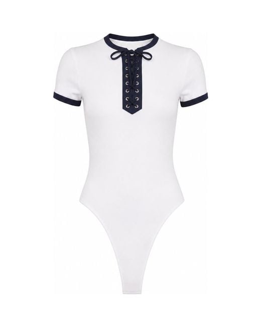 Fleur du Mal White Ivy Ringer Solid Bodysuit