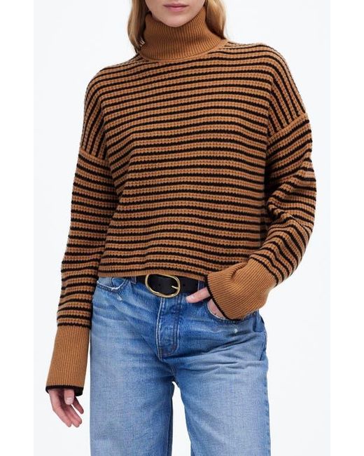 Madewell Brown Stripe Wool Waffle Knit Turtleneck Sweater