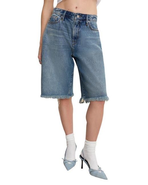 GOOD AMERICAN Blue Good Standard Frayed Denim Bermuda Shorts