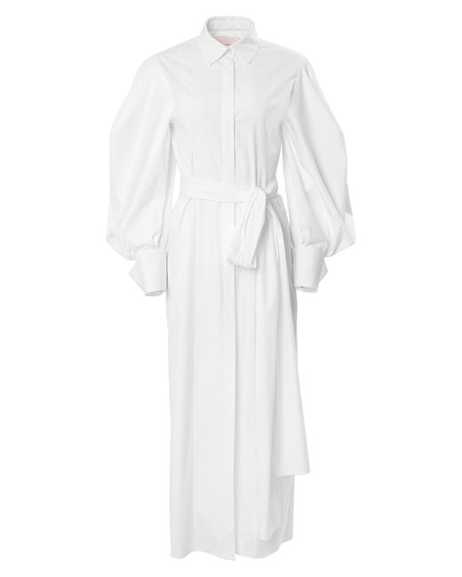 Carolina Herrera White Belted Long Sleeve Midi Shirtdress