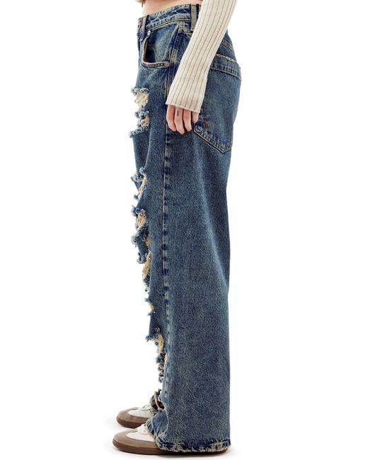 BDG Blue Extreme Ripped Wide Leg Jeans