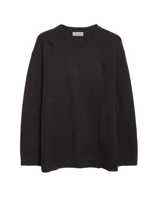 Yohji Yamamoto Black Distressed Wool Crewneck Sweater for men