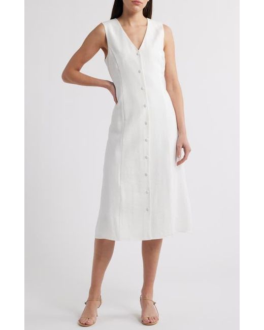 Charles Henry White Button-Up Midi Dress
