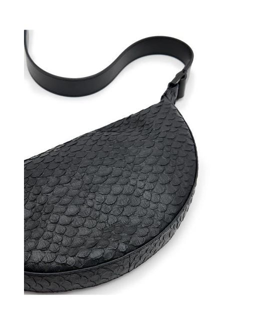 AllSaints Black Half Moon Snake Embossed Leather Crossbody Bag