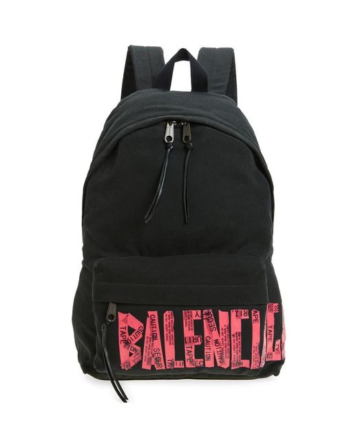 Balenciaga Black Tape Type Logo Canvas Backpack for men