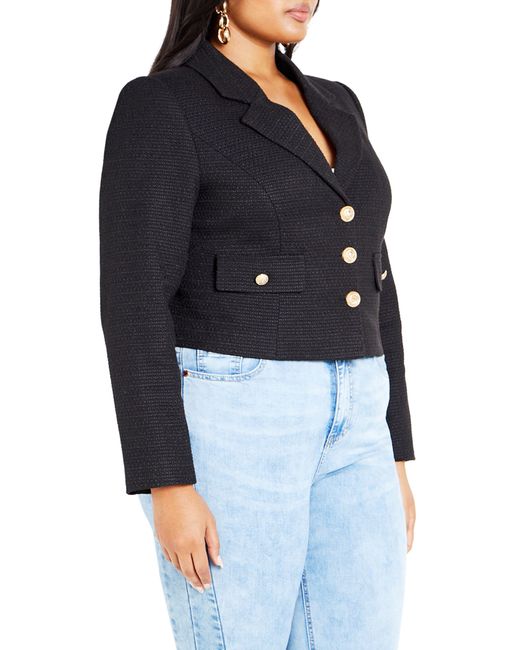 City Chic Black Regina Bouclé Crop Jacket