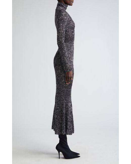 Balenciaga Gray Long Sleeve Sequin Knit Turtleneck Gown