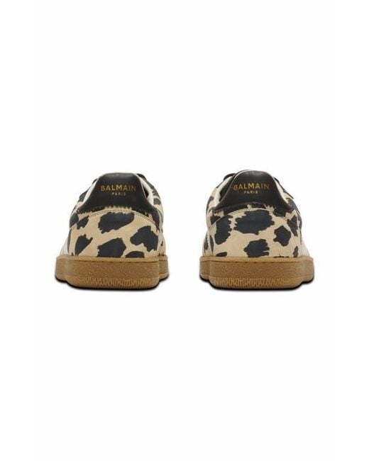 Balmain Black Swan Leopard Print Suede Leather Trainers