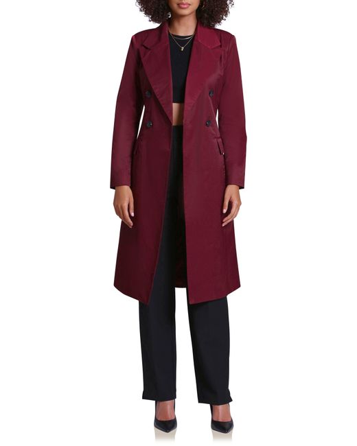 Avec Les Filles Red Stretch Cotton Blend Belted Trench Coat