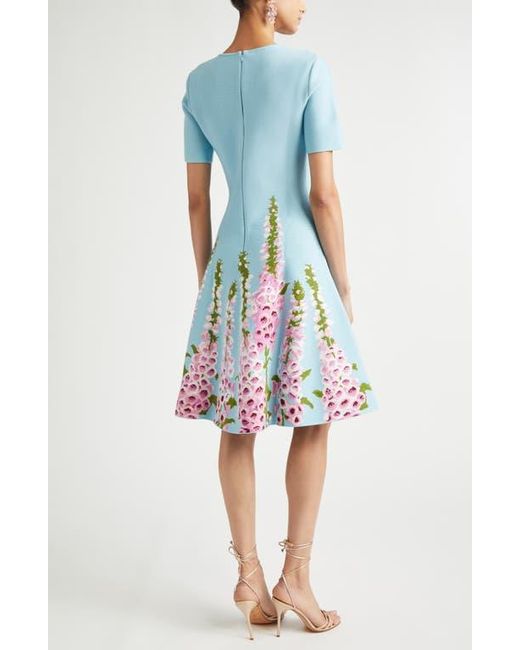 Oscar de la Renta Foxglove Jacquard Knit Fit & Flare Dress in Blue | Lyst