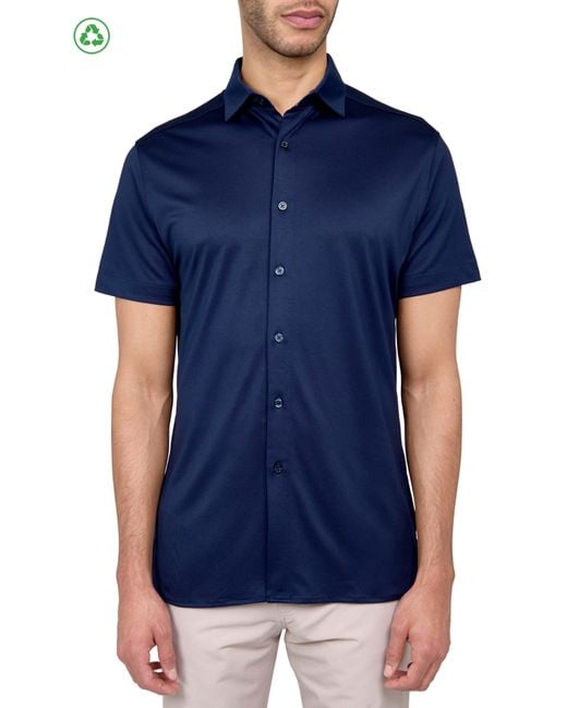Con.struct Blue Solid Performance Button-Down Shirt for men