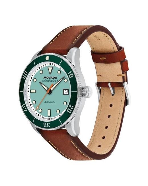 Movado Green Calendoplan Leather Strap Watch, 40Mm for men
