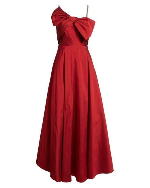 Eliza J Red Rhinestone Strap Bow Bodice Gown