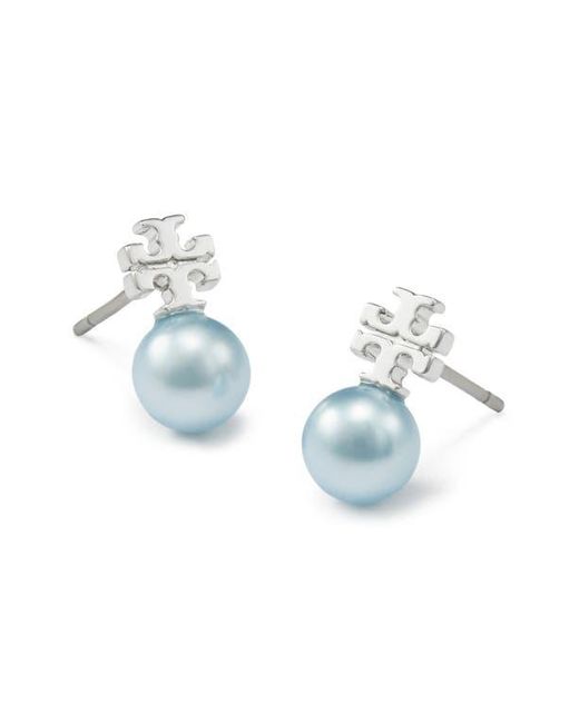 Tory Burch Blue Faux Pearl Stud Earrings