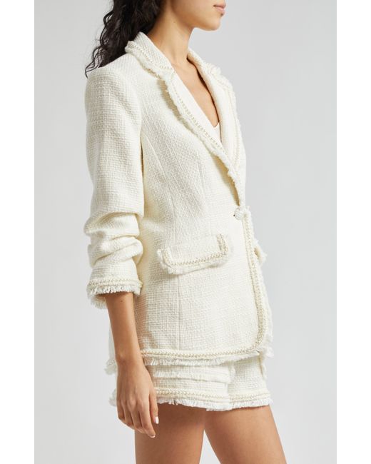 Cinq À Sept White Khloe Imitation Pearl Cotton Tweed Blazer