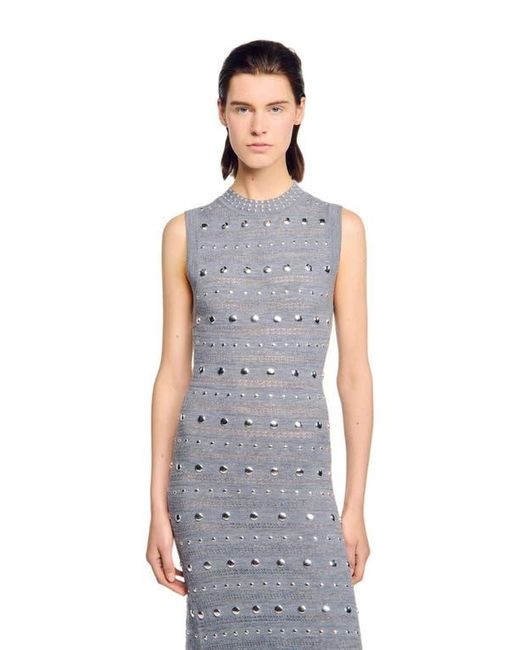 Sandro Blue Knit Maxi Dress With Studs