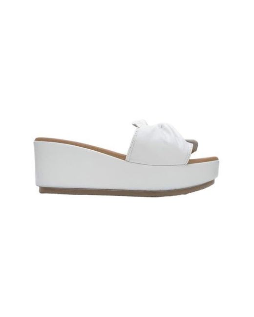 Forever & Always Shoes White Syndra Bow Wedge Leather Sandal
