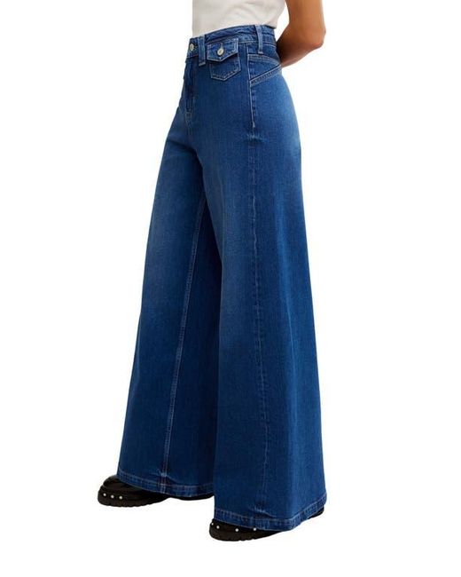 Free People Blue Kellee High Waist Wide Leg Palazzo Jeans