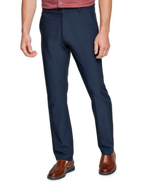 Johnston & Murphy Blue Xc4 Performance Flat Front Pants for men
