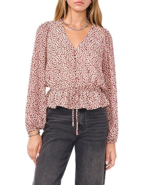 1.STATE Red Floral Peplum Button Front Top