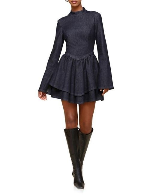 Avec Les Filles Blue Long Sleeve Denim Minidress
