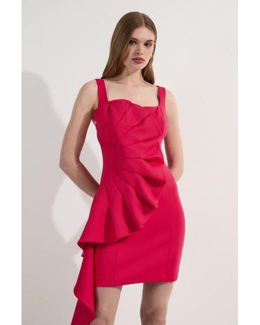 Karen Millen Pink Scuba Drama Ruffle Woven Mini Dress
