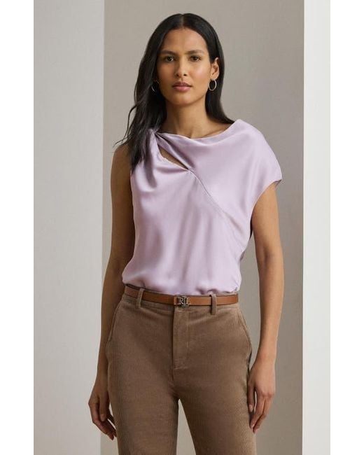 Ralph Lauren Purple Asymmetric Drape Charmeuse Top