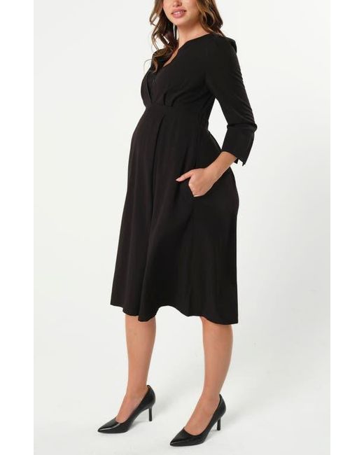 Marion Petite 3/4 Sleeve Empire Waist Maternity & Nursing Midi Tea Dress in  Black | Lyst
