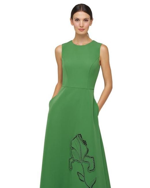 Kay Unger Green Blossom Embroidery Detail Cocktail Dress
