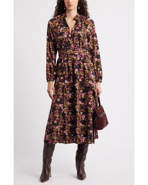 chelsea28 ruffle sleeve midi dress CHELSEA28 Women's Medium Blue Floral Ruffle Midi Dress Leg Slit Flutter  Sleeve