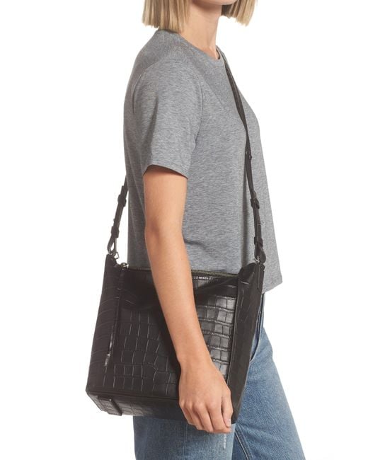 AllSaints Kita Croc Embossed Leather Shoulder/crossbody Bag in Black Lyst