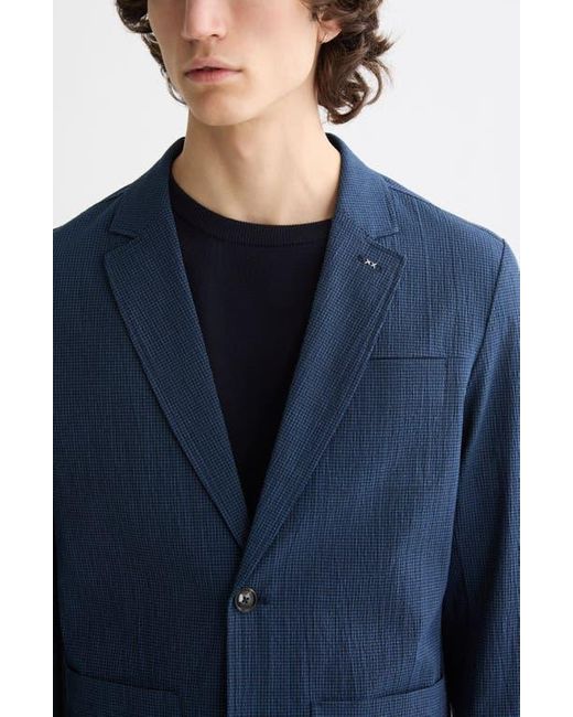 Scotch & Soda Blue Regular Fit Unconstructed Cotton Stretch Seersucker Suit Jacket for men