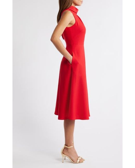 Eliza J Bow Mock Neck Fit & Flare Midi Dress in Red | Lyst Eliza J Bow Mock Neck Fit & Flare Midi Dress in Red | Lyst