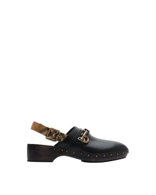 Burberry Black Leather Trunk Strap Clogs for men