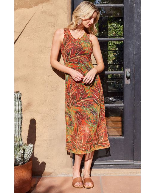 Karen Kane Orange Palm Print Mesh Midi Dress