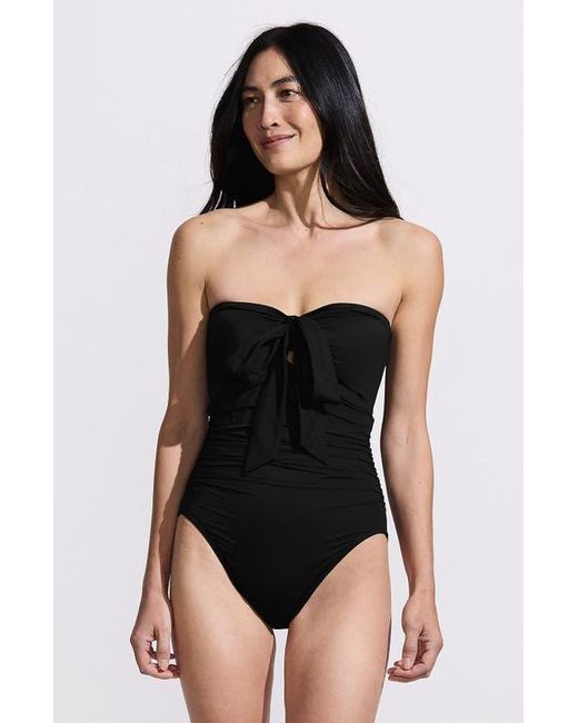 Lands' End Black Slender Suit Multi-Way Bandeau High Leg One Piece Swimsuit
