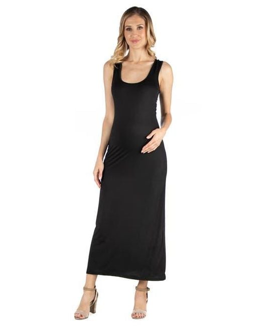 24seven Comfort Apparel Black Maternity Scoop Neck Maxi Dress With Racerback Detail