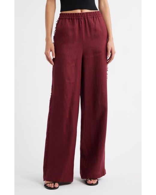 Mango Women's Red Tarida Frayed Linen Wide Leg Pants
