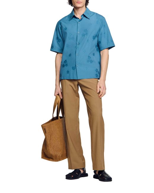 Sandro Blue Floral Cotton Short Sleeve Button-up Shirt for men