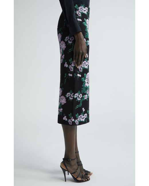 Carolina Herrera Black Floral Silk Blend Midi Sweater Skirt