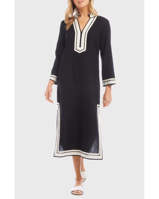 Karen Kane Black The St. Tropez Long Sleeve Linen Blend Midi Dress